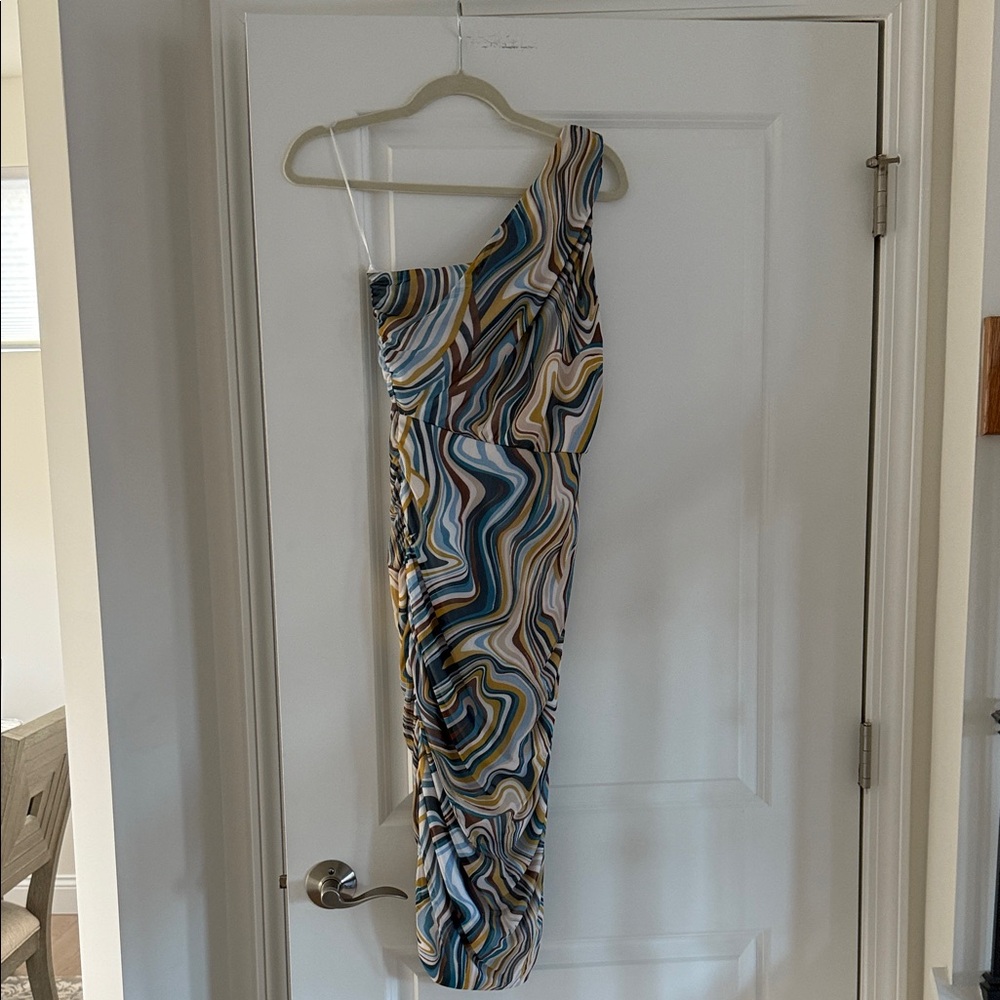 Love By Design Blue One Shoulder midi Dress